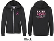 Ladies Hoodie Pink Ribbon Faith Love Fight Front & Back Full Zip Hoody