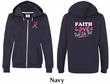Ladies Hoodie Pink Ribbon Faith Love Fight Front & Back Full Zip Hoody
