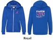 Ladies Hoodie Pink Ribbon Faith Love Fight Front & Back Full Zip Hoody