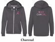 Ladies Hoodie Pink Ribbon Fight Cancer Front & Back Full Zip Hoody