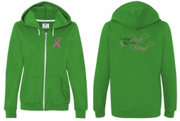 Ladies Hoodie Pink Ribbon For My Friend Front & Back Full Zip Hoody