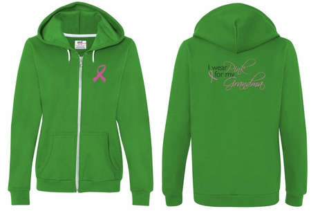 Ladies Hoodie Pink Ribbon For My Grandma Front & Back Full Zip Hoody