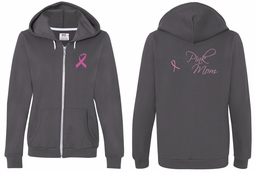 Ladies Hoodie Pink Ribbon For My Mom Front & Back Print Full Zip Hoody