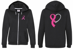 Ladies Hoodie Pink Ribbon Heart Front & Back Print Full Zip Hoody Ladies Hoodie Pink Ribbon Heart Front & Back Print Full Zip Hoody