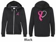 Ladies Hoodie Pink Ribbon Heart Front & Back Print Full Zip Hoody