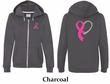 Ladies Hoodie Pink Ribbon Heart Front & Back Print Full Zip Hoody
