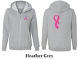 Ladies Hoodie Pink Ribbon Heart Front & Back Print Full Zip Hoody