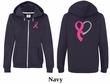 Ladies Hoodie Pink Ribbon Heart Front & Back Print Full Zip Hoody
