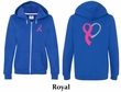 Ladies Hoodie Pink Ribbon Heart Front & Back Print Full Zip Hoody