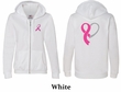 Ladies Hoodie Pink Ribbon Heart Front & Back Print Full Zip Hoody