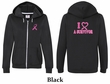 Ladies Hoodie Pink Ribbon I Heart Front & Back Full Zip Hoody