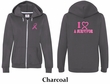 Ladies Hoodie Pink Ribbon I Heart Front & Back Full Zip Hoody