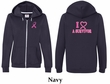 Ladies Hoodie Pink Ribbon I Heart Front & Back Full Zip Hoody