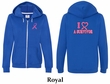 Ladies Hoodie Pink Ribbon I Heart Front & Back Full Zip Hoody