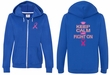 Ladies Hoodie Pink Ribbon Keep Calm Front & Back Print Full Zip Hoody