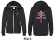 Ladies Hoodie Pink Ribbon Keep Calm Front & Back Print Full Zip Hoody