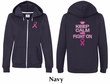 Ladies Hoodie Pink Ribbon Keep Calm Front & Back Print Full Zip Hoody