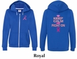 Ladies Hoodie Pink Ribbon Keep Calm Front & Back Print Full Zip Hoody