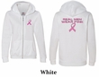 Ladies Hoodie Pink Ribbon Real Men Front & Back Print Full Zip Hoody