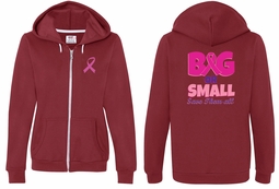 Ladies Hoodie Pink Ribbon Save Them All Front & Back Full Zip Hoody