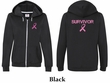 Ladies Hoodie Pink Ribbon Survivor Front & Back Print Full Zip Hoody