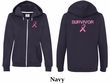 Ladies Hoodie Pink Ribbon Survivor Front & Back Print Full Zip Hoody