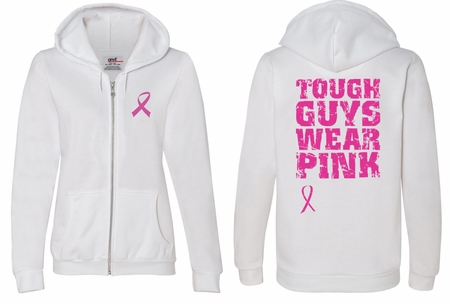 Ladies Hoodie Pink Ribbon Tough Guys Front & Back Print Full Zip Hoody