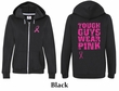 Ladies Hoodie Pink Ribbon Tough Guys Front & Back Print Full Zip Hoody
