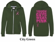 Ladies Hoodie Pink Ribbon Tough Guys Front & Back Print Full Zip Hoody