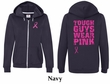 Ladies Hoodie Pink Ribbon Tough Guys Front & Back Print Full Zip Hoody