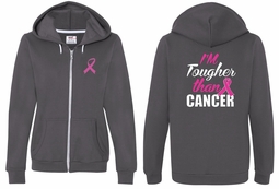 Ladies Hoodie Pink Ribbon Tougher Front & Back Full Zip Hoody