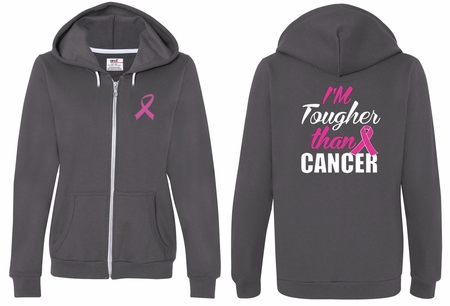 Ladies Hoodie Pink Ribbon Tougher Front & Back Full Zip Hoody