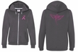 Ladies Hoodie Pink Ribbon Wings Front & Back Print Full Zip Hoody
