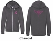 Ladies Hoodie Pink Ribbon Wings Front & Back Print Full Zip Hoody