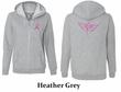 Ladies Hoodie Pink Ribbon Wings Front & Back Print Full Zip Hoody