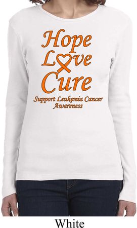 Ladies Leukemia Cancer Awareness Hope Love Cure Long Sleeve
