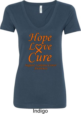 Ladies Leukemia Cancer Awareness Hope Love Cure V-Neck