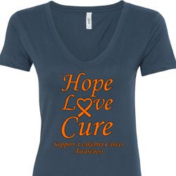 Ladies Leukemia Cancer Awareness Hope Love Cure V-Neck