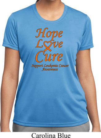 Ladies Leukemia Cancer Hope Love Cure Dry Wicking T-shirt