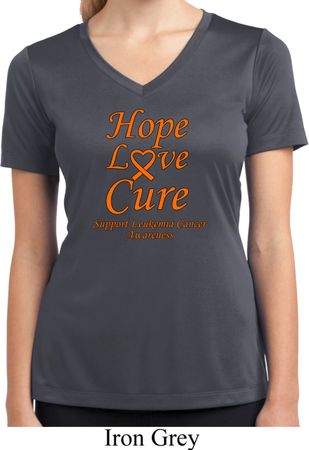 Ladies Leukemia Cancer Hope Love Cure Dry Wicking V-neck