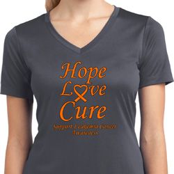 Ladies Leukemia Cancer Hope Love Cure Dry Wicking V-neck
