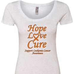 Ladies Leukemia Cancer Hope Love Cure Scoop Neck
