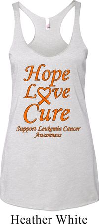 Ladies Leukemia Cancer Hope Love Cure Tri Blend Racerback
