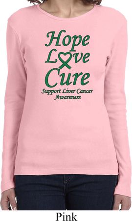Ladies Liver Cancer Awareness Hope Love Cure Long Sleeve