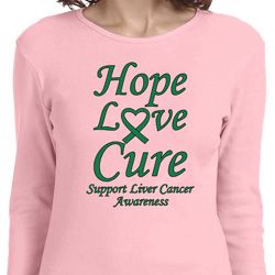 Ladies Liver Cancer Awareness Hope Love Cure Long Sleeve