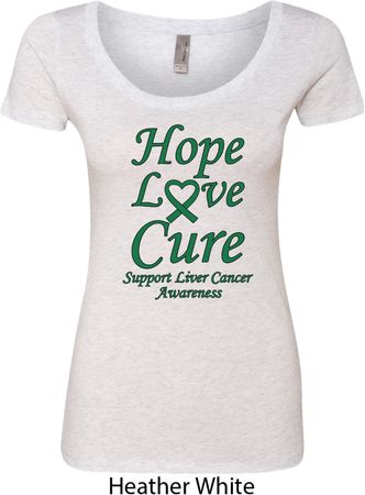 Ladies Liver Cancer Awareness Hope Love Cure Scoop Neck