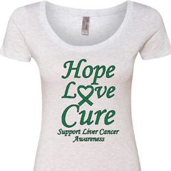 Ladies Liver Cancer Awareness Hope Love Cure Scoop Neck