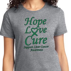 Ladies Liver Cancer Awareness Hope Love Cure T-shirt