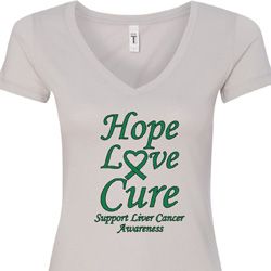 Ladies Liver Cancer Awareness Hope Love Cure V-Neck