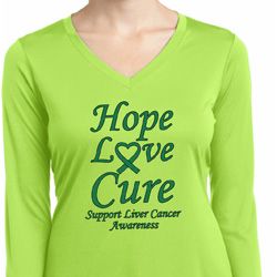Ladies Liver Cancer Hope Love Cure Dry Wicking Long Sleeve